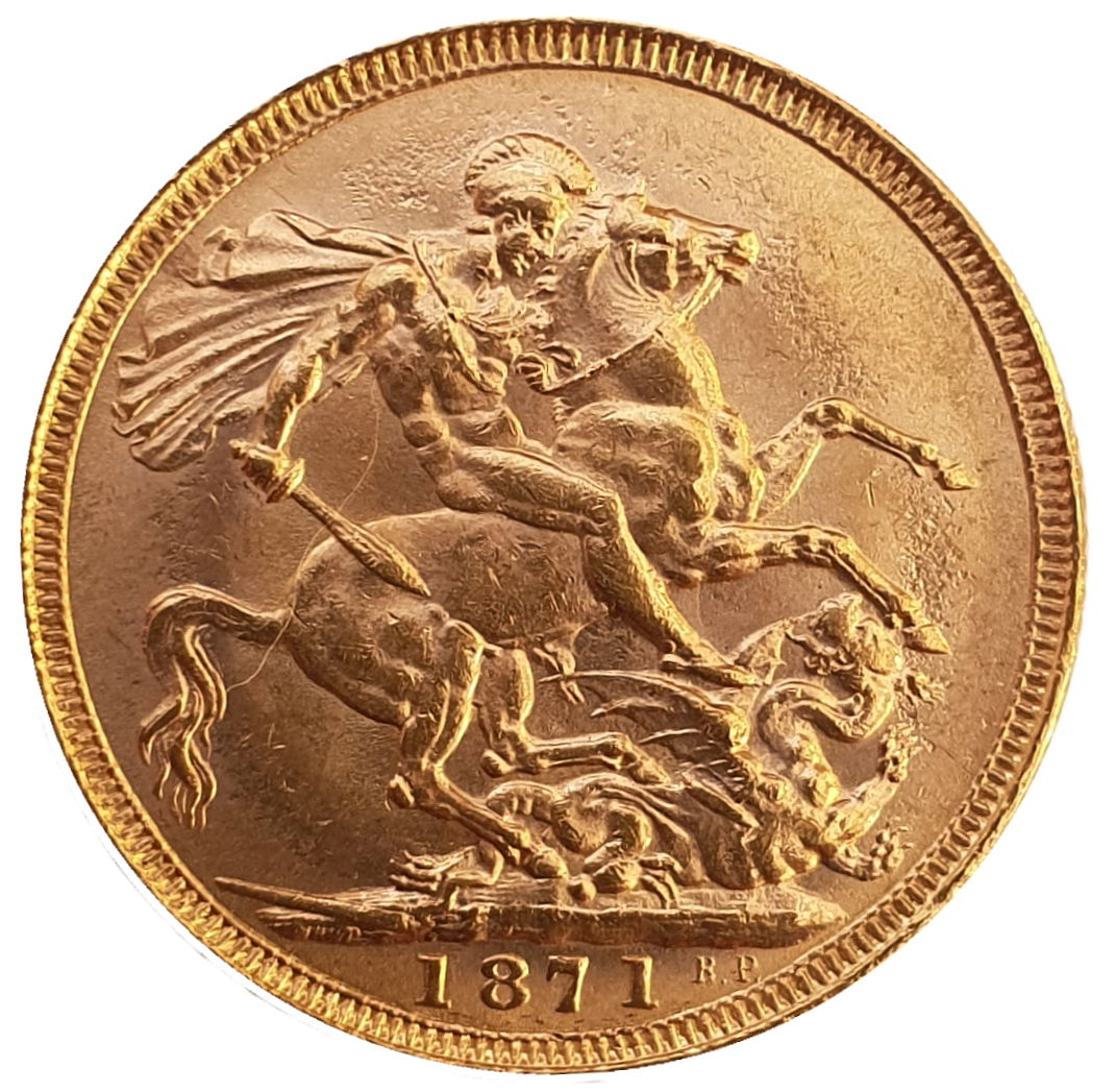 1871 Queen Victoria Young Head Gold Sovereign - Large B.P
