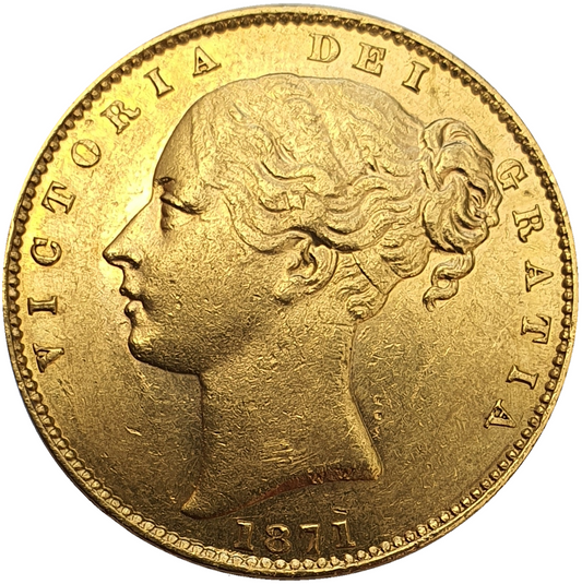 1871-S Queen Victoria Shield Reverse Sovereign - WW incuse