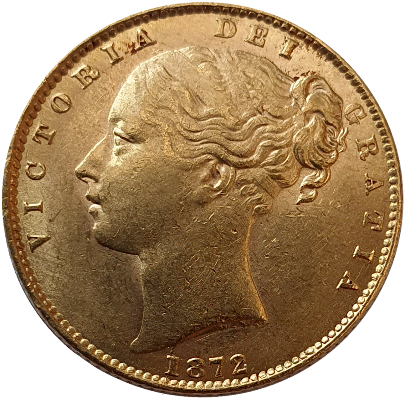 1872 Queen Victoria Shield Reverse Sovereign - Die # 47