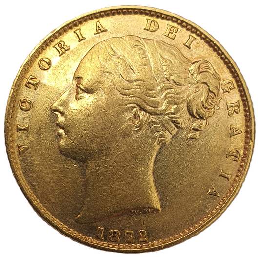 1872 Queen Victoria Shield Reverse Sovereign - Die # 83
