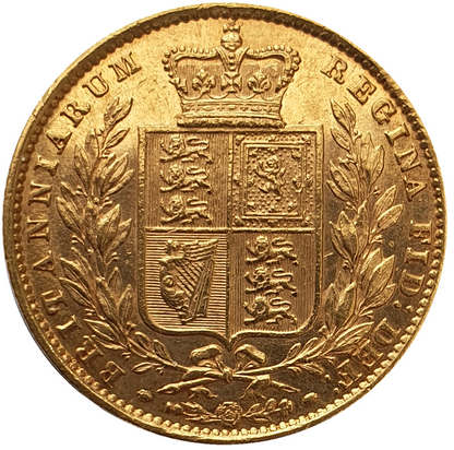 1872 Queen Victoria Shield Reverse Sovereign - No Die Number