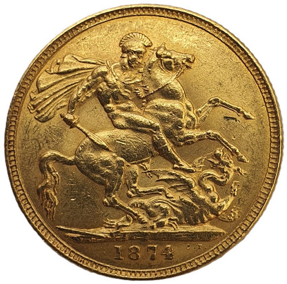1874-M Queen Victoria Young Head Gold Sovereign