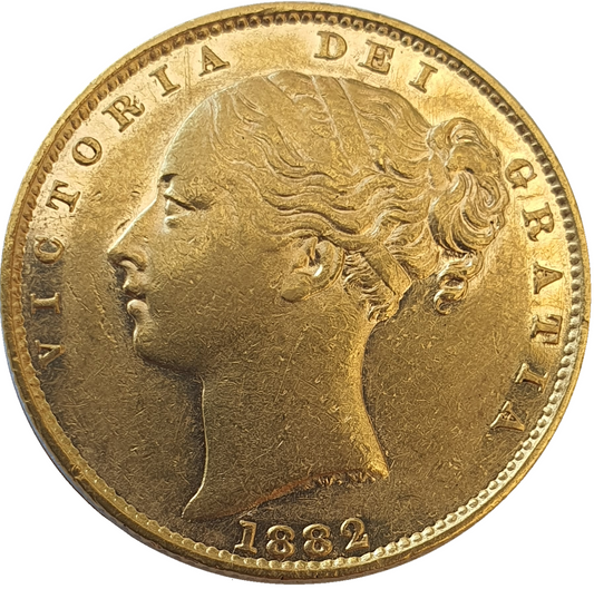1882-M Queen Victoria Shield Reverse Sovereign