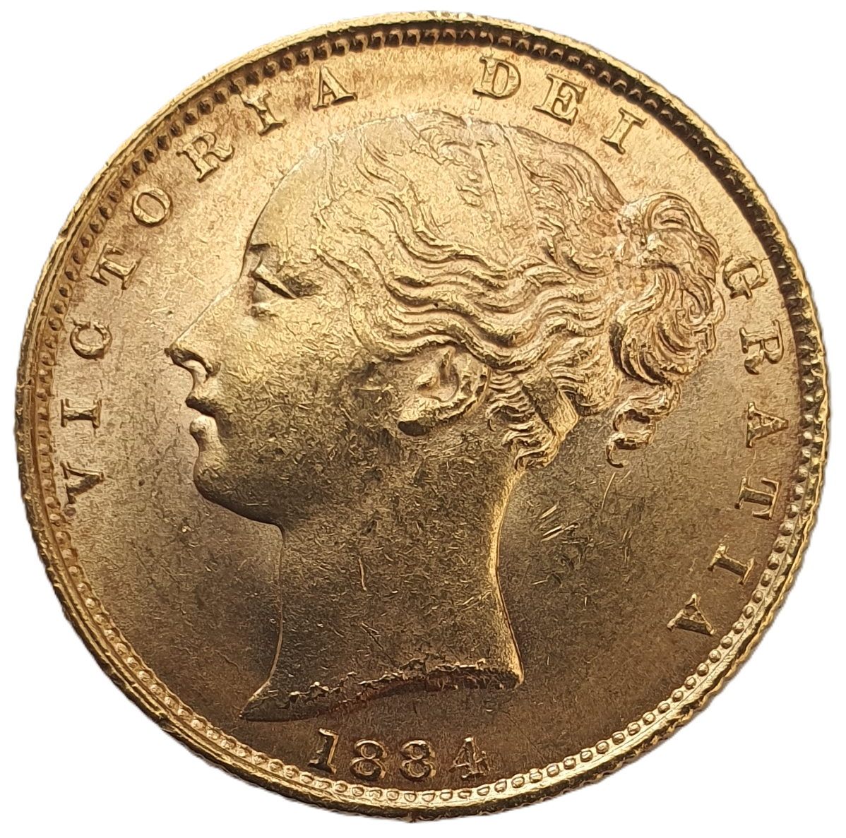 1884-S Queen Victoria Shield Reverse Sovereign - AUNC