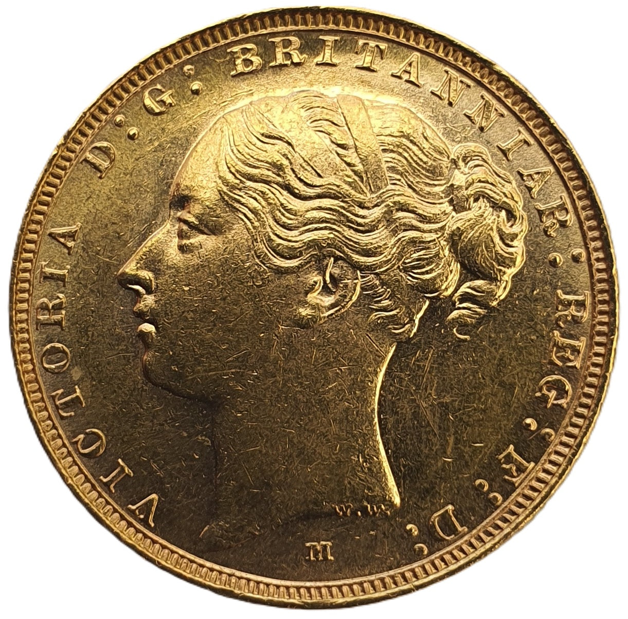 1885-M Queen Victoria Young Head Gold Sovereign - NO BP - RARE