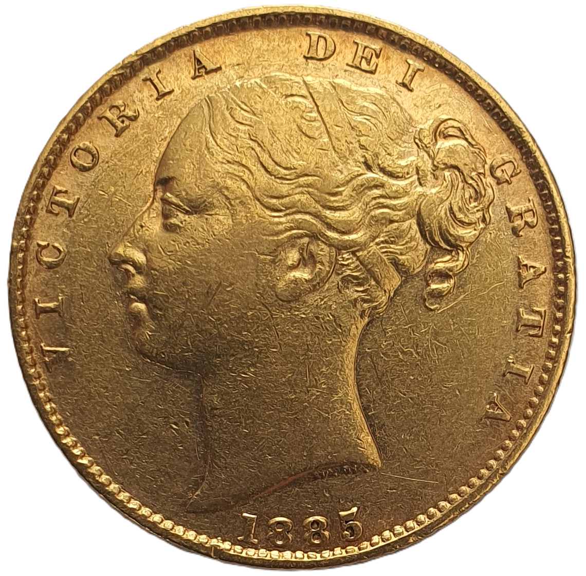 1885-M Queen Victoria Shield Reverse Sovereign