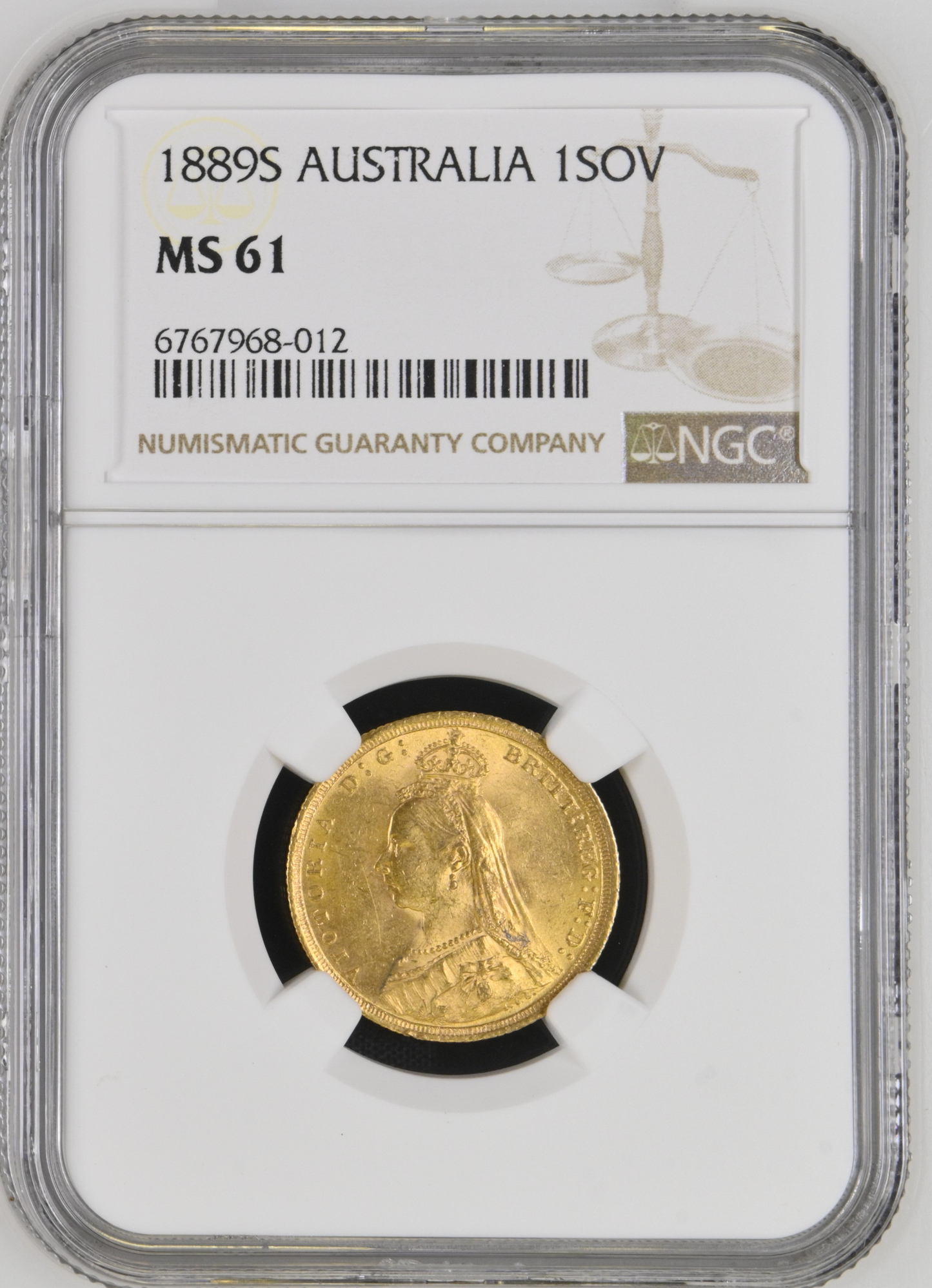 1889-S Queen Victoria Jubilee Head Gold Sovereign - (NGC MS 61) DISH S12