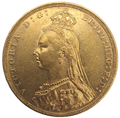 1890-M Queen Victoria Jubilee Head Gold Sovereign - DISH M14 (Letter O for Zero)