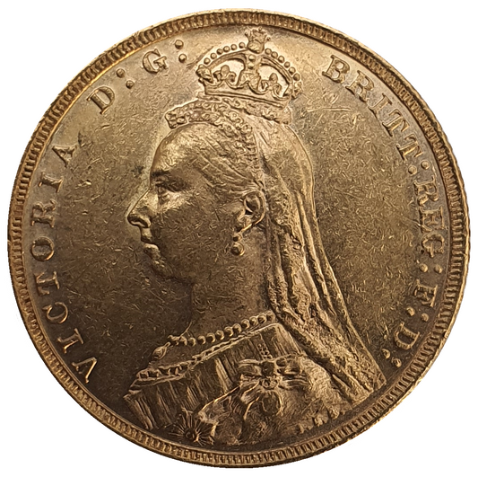 1891-M Queen Victoria Jubilee Head Gold Sovereign - DISH M15 Short Tail R5