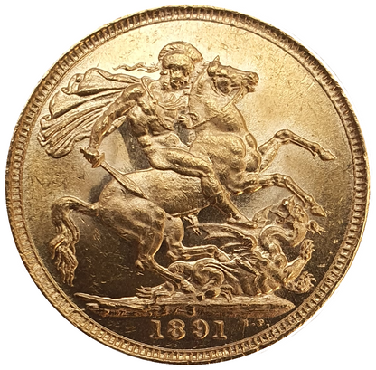 1891-S Queen Victoria Jubilee Head Gold Sovereign - DISH S15 - AUNC