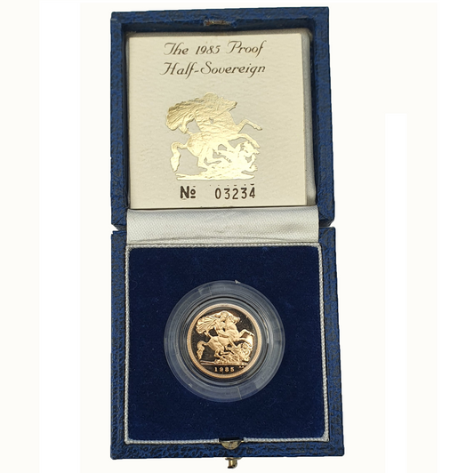 1985 Queen Elizabeth II Proof Gold Half Sovereign + Capsulated / Case COA