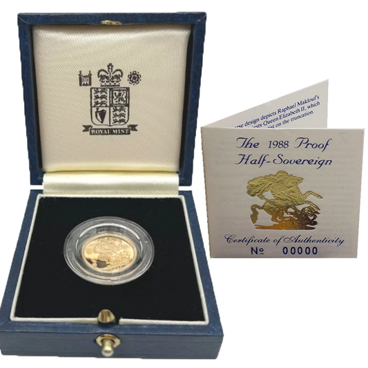 1988 Queen Elizabeth II Proof Gold Half Sovereign + Capsulated / Case COA