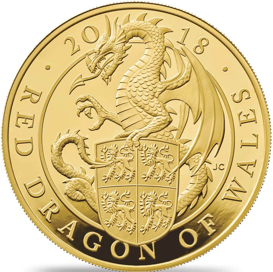 2018 Queen Elizabeth II 'Queens Beast Red Dragon of Wales' 5oz 999.9 Gold Proof Coin