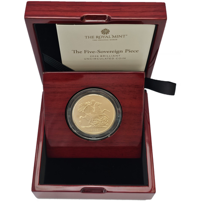 2026 King Charles III First Year of the 'Yellow Gold' Brilliant Uncirculated 5 Sovereign Piece