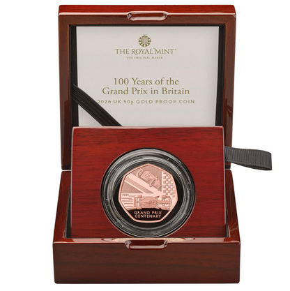 2026 100 Years of the British Grand Prix Gold Proof 50P - 100 issue Limit
