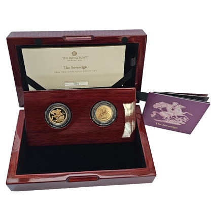 2026 King Charles III 'Yellow Gold' Proof and Reverse frosted Sovereign 2 coin Set