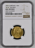 1855 Queen Victoria Shield Reverse Sovereign NGC UNC DETAILS