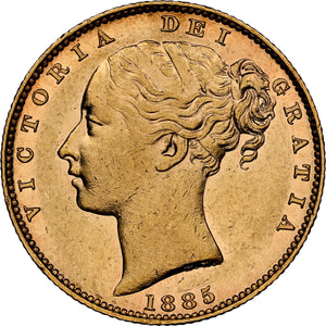 1885-M Queen Victoria Shield Reverse Sovereign - NGC AU-58 AUNC