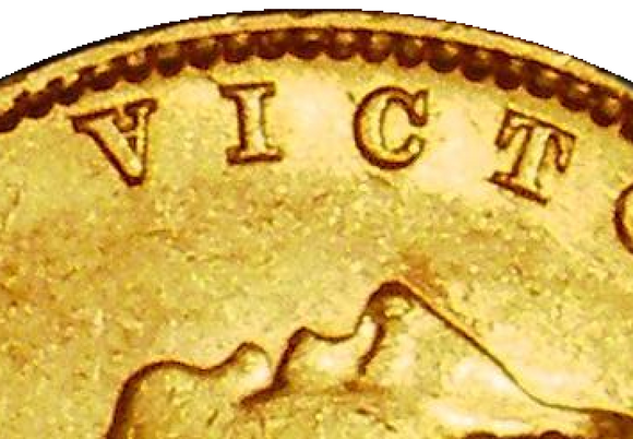 1880-S Queen Victoria Shield Reverse Sovereign - A for V in VICTORIA