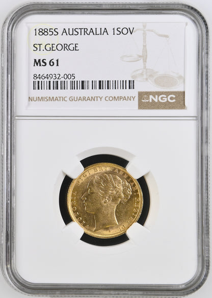1885 Queen Victoria Young Head Gold Sovereign (Sydney) NGC MS 61