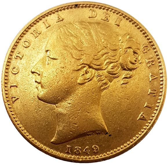 1849 Queen Victoria Shield Reverse Sovereign - RARE ROMAN 'I'