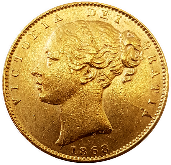 1868 Queen Victoria Shield Reverse Sovereign - Die No7