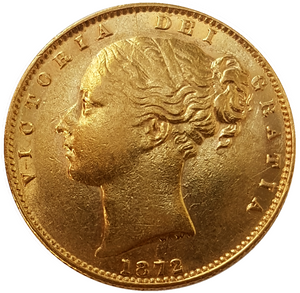 1872-M Queen Victoria Shield Reverse Sovereign - MARSH SCARCE