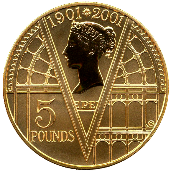 2001 Queen Elizabeth II Queen Victoria Era Gold Frosted Proof 5 Pound