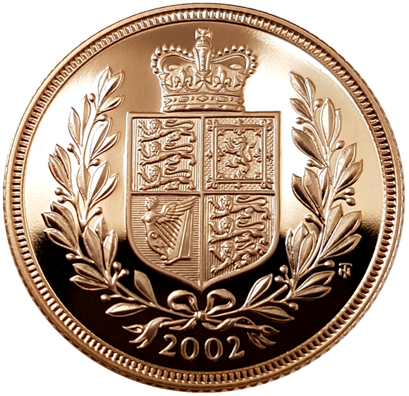 2002 Queen Elizabeth II Proof Gold Shield Reverse Half Sovereign + Cased / COA