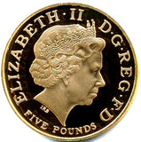 2002 Queen Elizabeth II Queen Mother Memorial Gold Proof  5 Pound + Boxed / COA