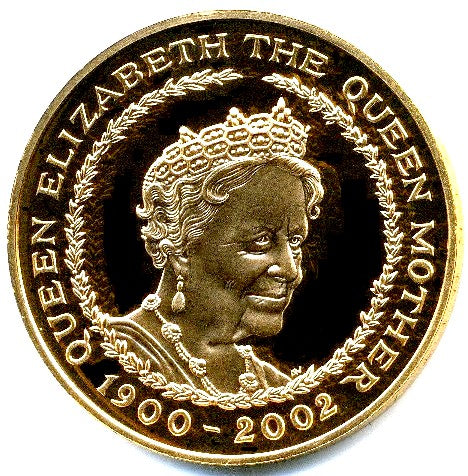 2002 Queen Elizabeth II Queen Mother Memorial Gold Proof  5 Pound + Boxed / COA