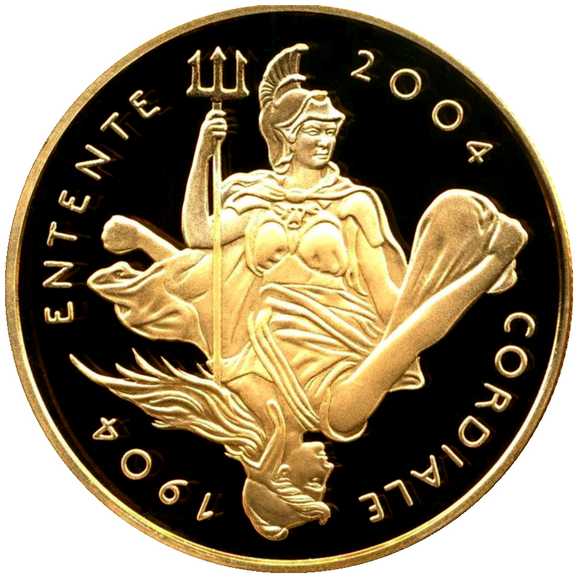2004 Queen Elizabeth II 100th Anniv of the Entente Cordiale Gold Proof  5 Pound + Boxed / COA