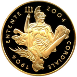 2004 Queen Elizabeth II 100th Anniv of the Entente Cordiale Gold Proof  5 Pound + Boxed / COA