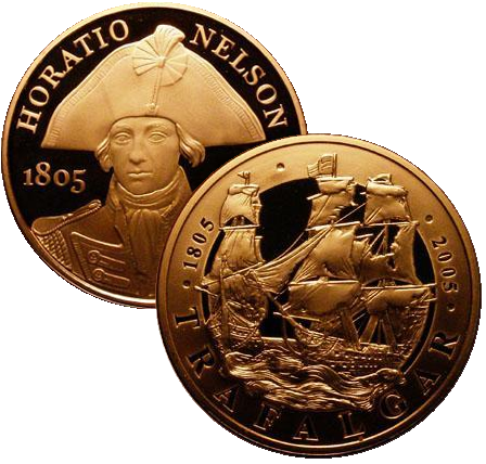 2005 Queen Elizabeth II Trafalgar / Nelson Pair Gold Proof 5 Pounds + Boxed / COA