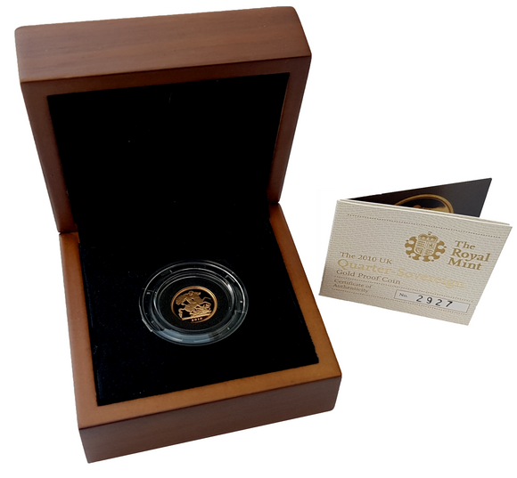 2010 Queen Elizabeth II Proof Gold Quarter Sovereign + Walnut Case COA