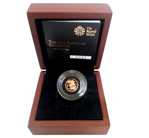 2013 Queen Elizabeth II Proof Gold Quarter Sovereign + Walnut Case COA