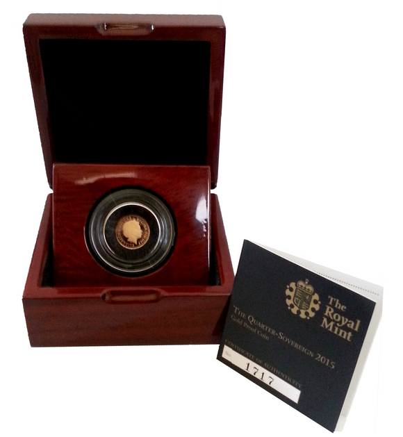 2015 Queen Elizabeth II Gold Proof Quarter Sovereign + COA