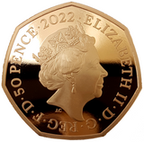 2022 Queen Elizabeth II '100th Anniversary of Our BBC' 50p Gold Proof Coin
