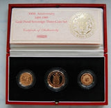 1989 Queen Elizabeth II 500th Anniversary 3 Coin Proof Gold Sovereign Set