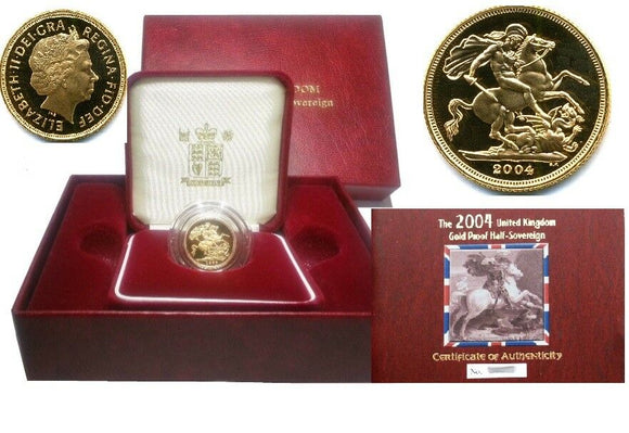 2004 Queen Elizabeth II Proof Gold Half Sovereign + Capsulated within Case / COA