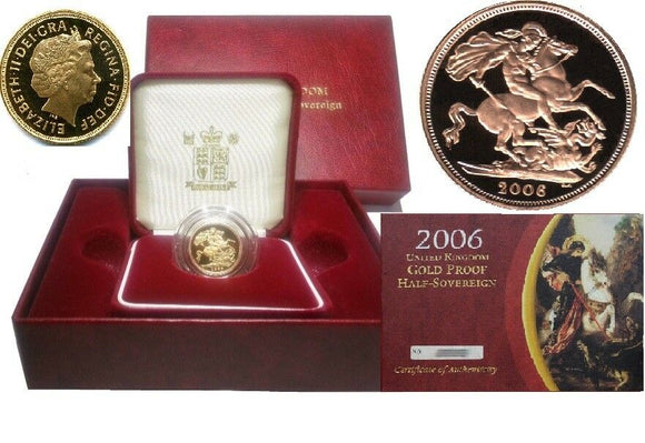 2006 Queen Elizabeth II Proof Gold Half Sovereign + Capsulated within Case / COA