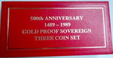 1989 Queen Elizabeth II 500th Anniversary 3 Coin Proof Gold Sovereign Set