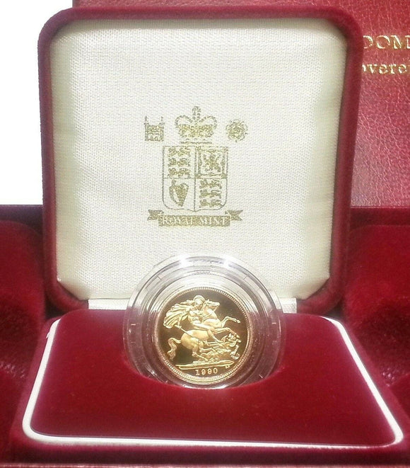 1990 Queen Elizabeth II Proof Gold Half Sovereign + Capsulated / Case