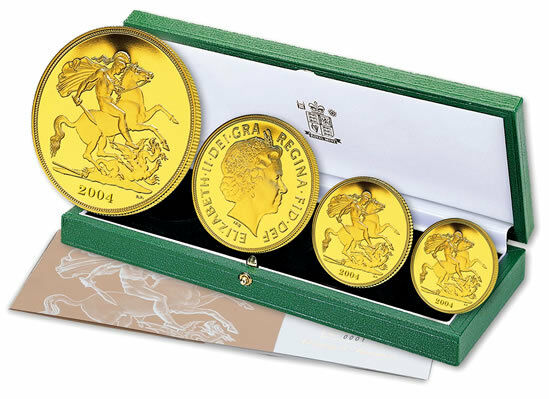 2004 Queen Elizabeth II 4 Coin Gold Sovereign Set + COA
