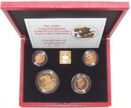 1998 Queen Elizabeth II 4 Coin Gold Sovereign Set + COA