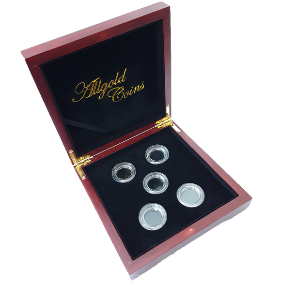 Luxury Wooden Case with Screw Type Capsules for 5 Sovereigns
