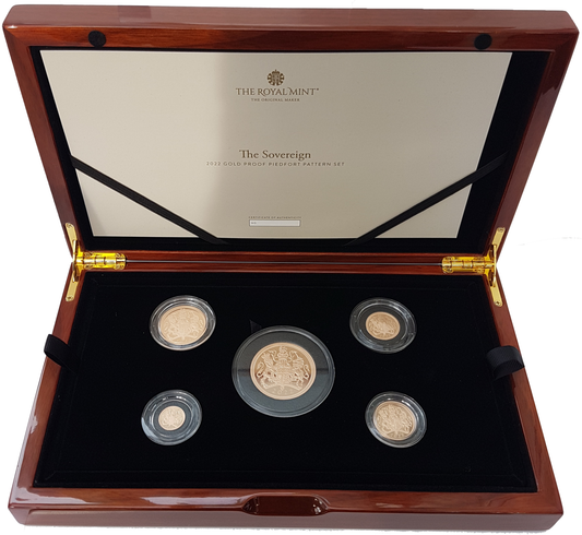 2022 5 Coin 'Platinum Jubilee' Piedfort (Pattern) Gold Proof Sovereign Set