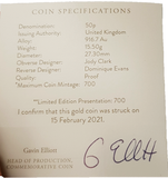 2021 50th Anniv of Decimal Day Gold Proof 50p Coin (Strike on the Day)