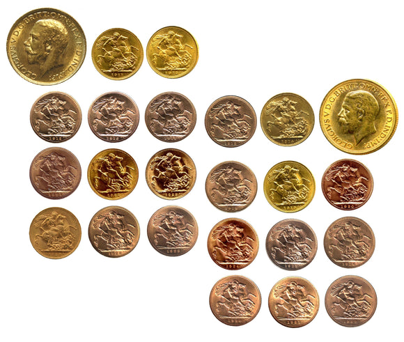 King George V Sovereigns 1911-1932 Complete date series (22 Sovereigns)