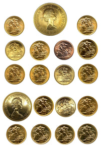 Queen Elizabeth II Sovereigns 1957-1982 Complete Pre-Decimal & Decimal series (17 Sovereigns)